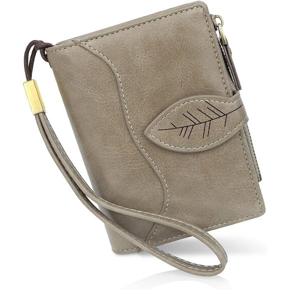 Ladies Compact Bifold Leather Wallet with Wristlet RFID Blocking Womens Wallet - Picture 1 of 8